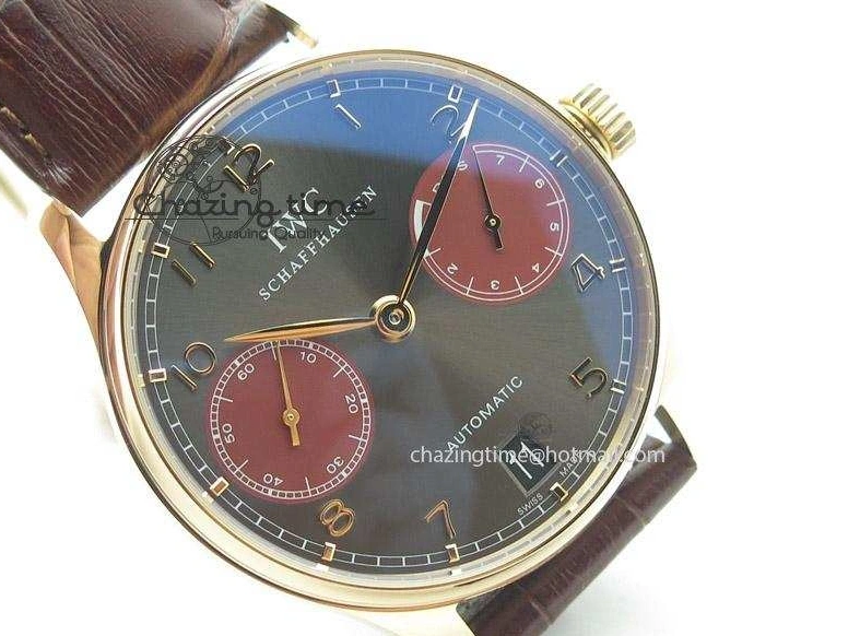MIROTIME 0331 Portuguese Real PR IW500127 RG ZF 1:1 Best Edition Grey Red Dial On Brown Leather Strap A52010 V AllSeason 7331